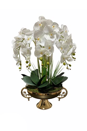 Yapay Islak Orkide Kulplu Kadeh Saksı Aranjmanı - Gold