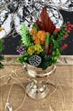 Yapay Çiçek Geniş Kupa Aranjmanı - Büyük Gümüş Vazo