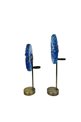 Set of 2 Candlestick Fusion Glass Blue Discs