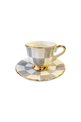 Checkered Gray Gold Footed Single Teacup Set