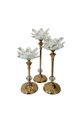 3-Piece Crystal Metal-Footed Water Lily Candlestick - Gold