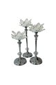 3-Piece Crystal Metal-Footed Water Lily Candlestick - Silver