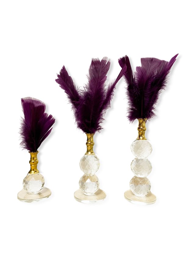 Triple Purple Feather Crystal Decor