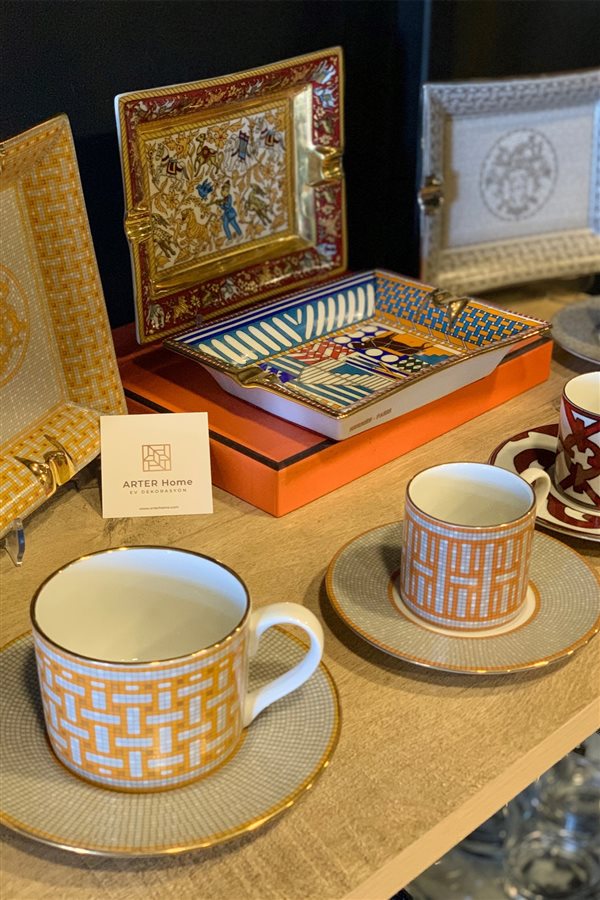 Mosaic Pattern Orange 2-Piece Tea Cup Set