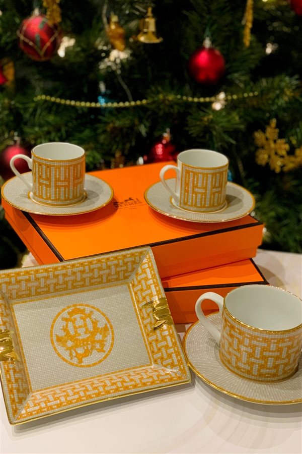 Mosaic Pattern Orange 6-Piece Tea Cup Set