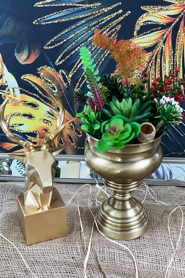 Artificial Flower Large Cup Arrangement - Small Bronze Vase
