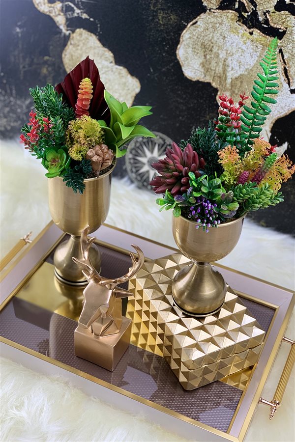 Artificial Flower Cup Arrangement - Large Bronze Vase