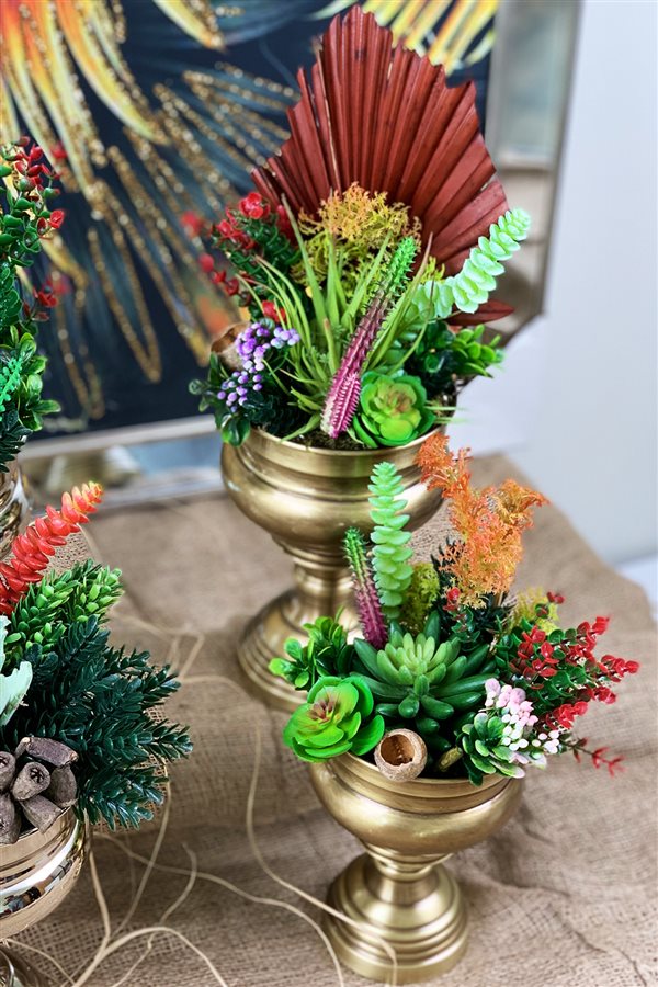 Artificial Flower Large Cup Arrangement - Small Bronze Vase