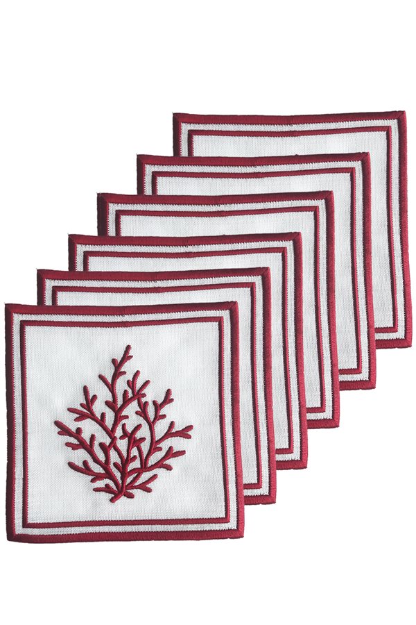 Coral Red Cocktail Napkin 6 Pieces