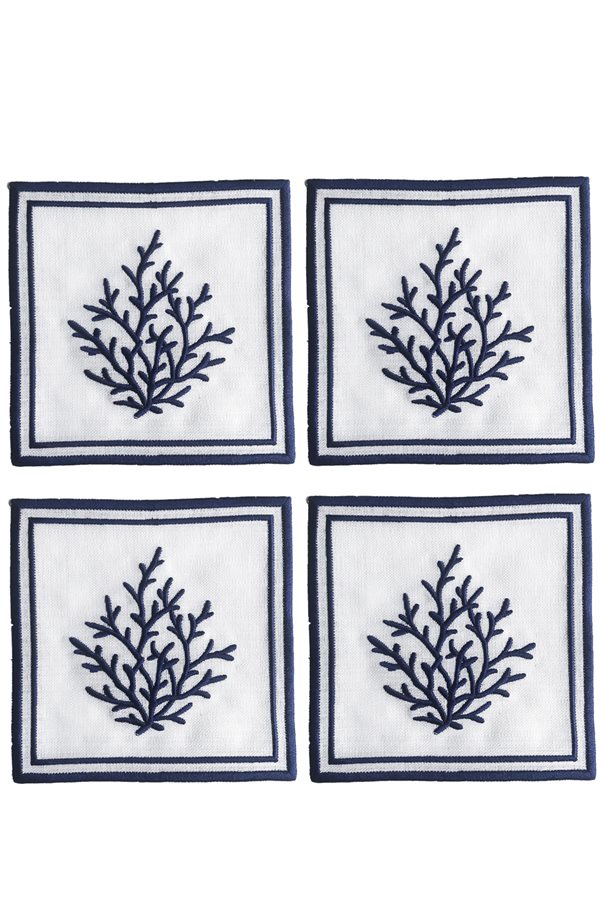 Coral Navy Blue Cocktail Napkin 4 Pieces