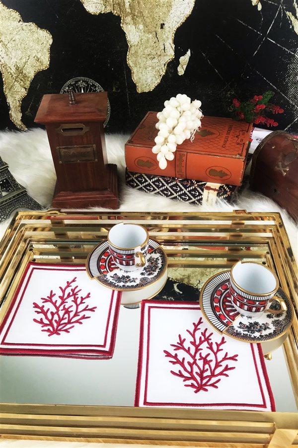 Coral Red Cocktail Napkin Set of 2