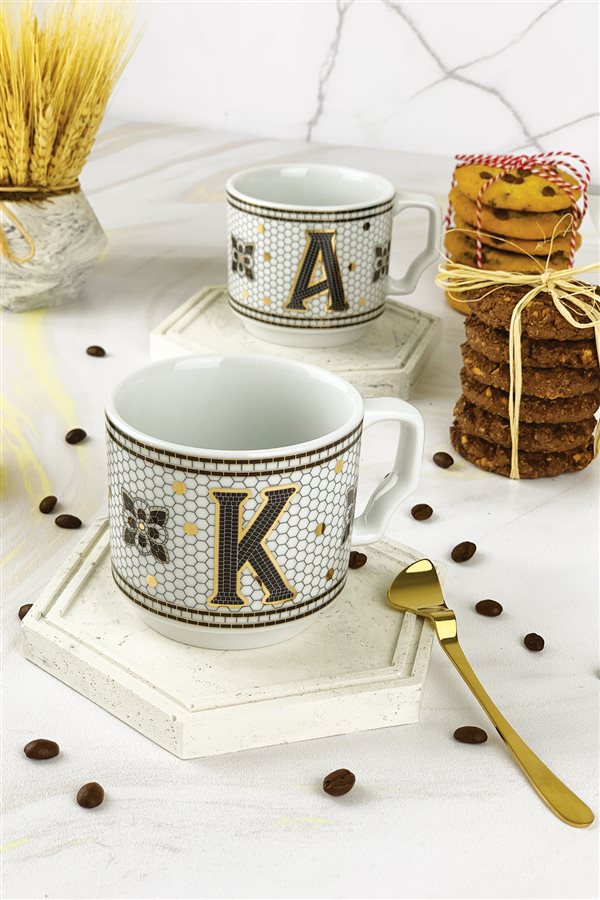 Hermione Monogram Porcelain Letter Mug - Letter K