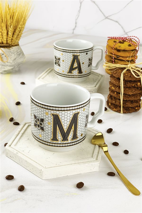 Hermione Monogram Porcelain Letter Mug - Letter M