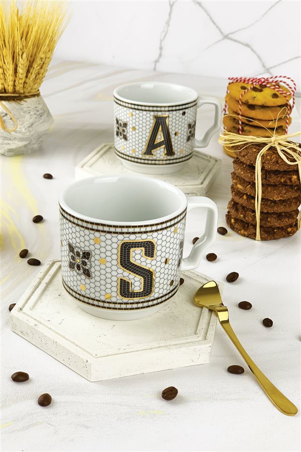 Hermione Monogram Porcelain Letter Mug - Letter S