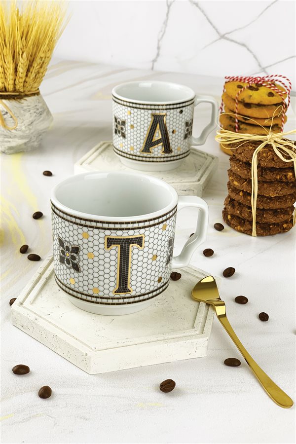 Hermione Monogram Porcelain Letter Mug - Letter T