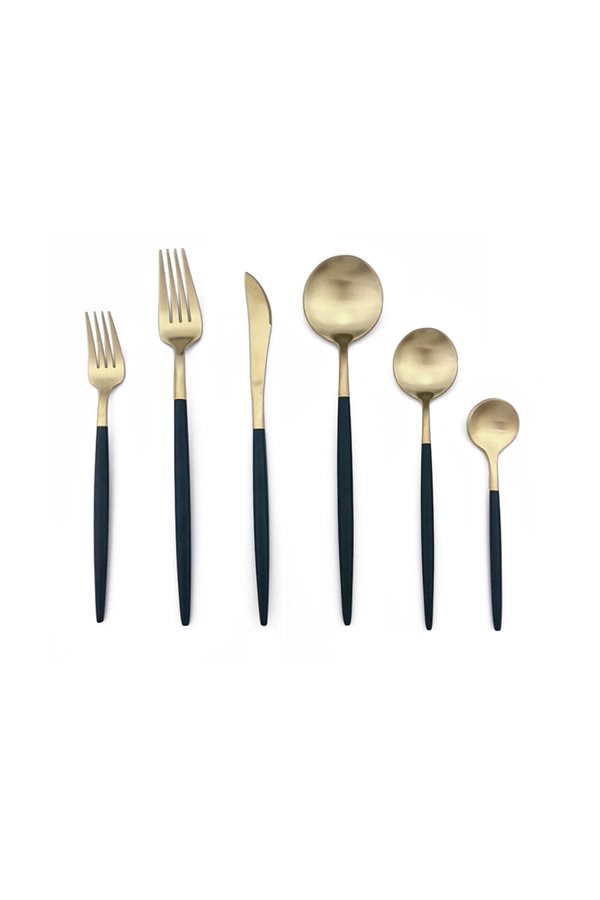 Globe 36 Pieces Matte Gold Black Cutlery Set