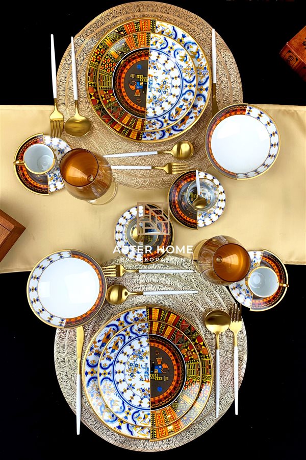 Globe 36 Pieces Matte Gold White Cutlery Set
