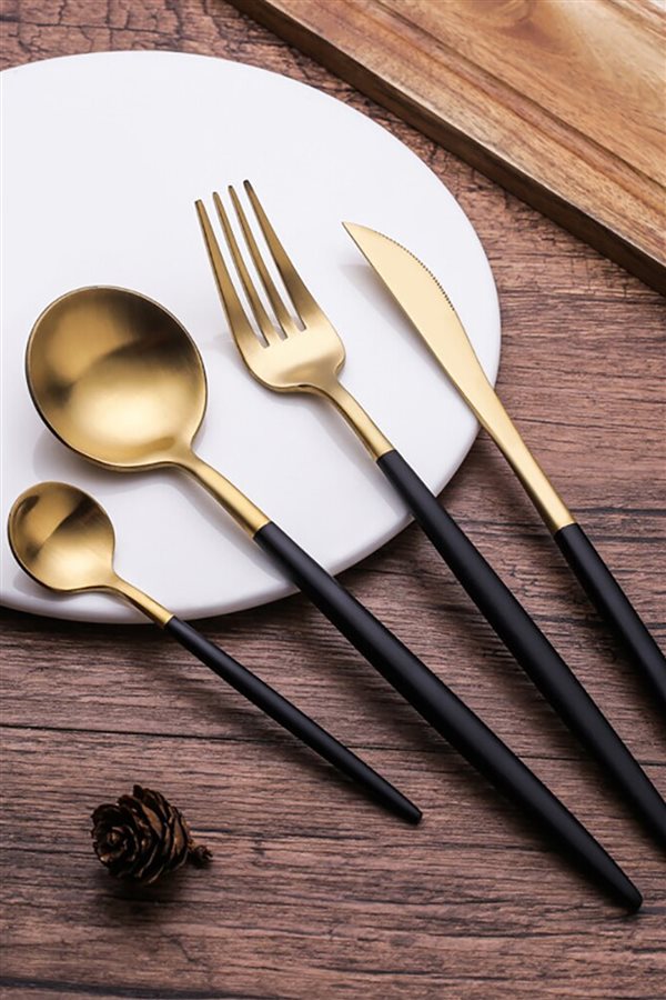 Globe 36 Pieces Matte Gold Black Cutlery Set