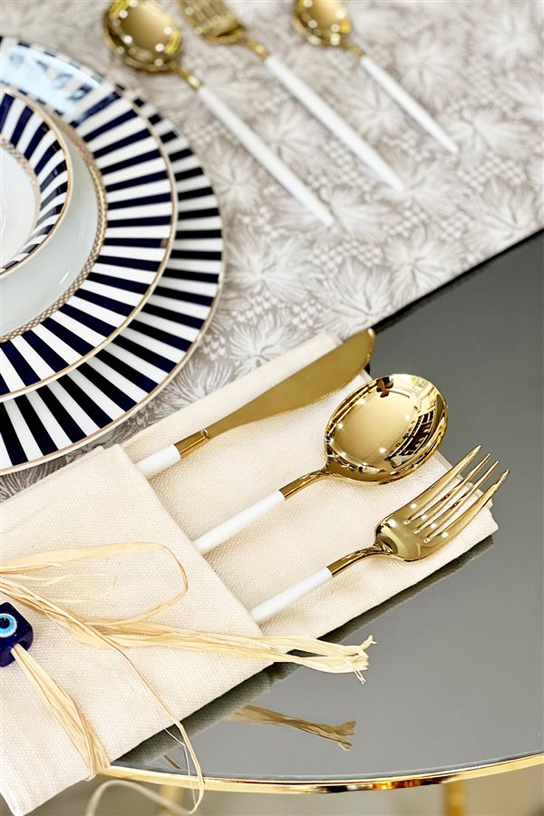 Globe 36 Piece Gold White Cutlery Set