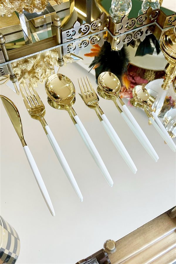 Globe 36 Piece Gold White Cutlery Set