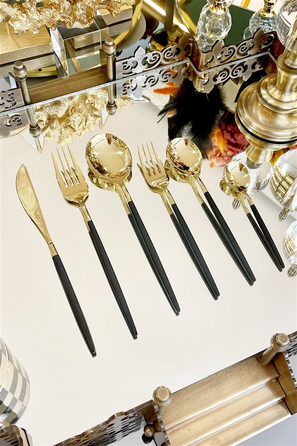Globe 36 Piece Gold Black Cutlery Set