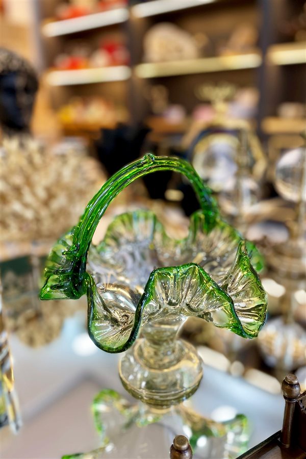 Blown Glass Green Sugar Bowl / Turkish Delight Holder