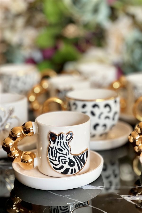 Zebra Figürlü Tekli Kahve Fincan Takımı