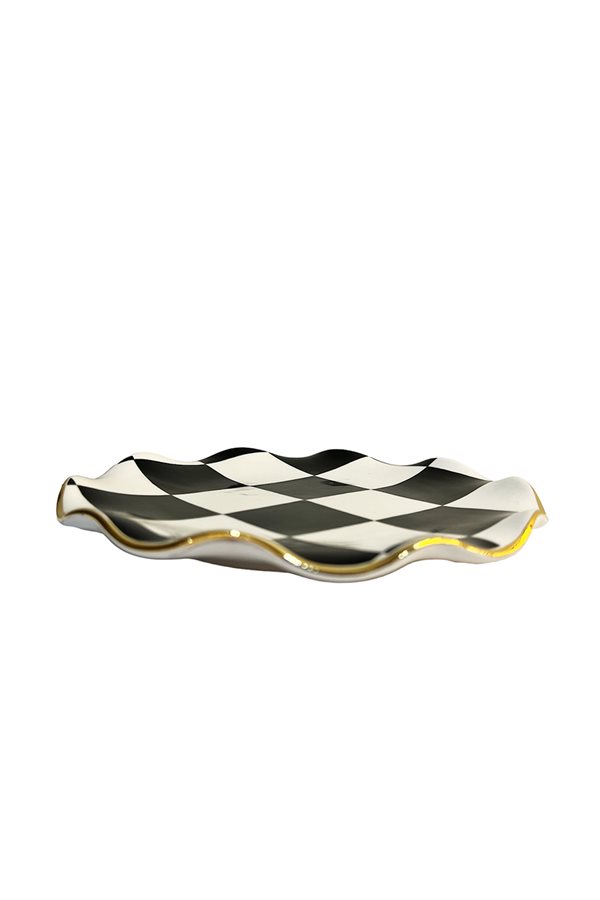 Checkered Black 2-Piece Cake Plate