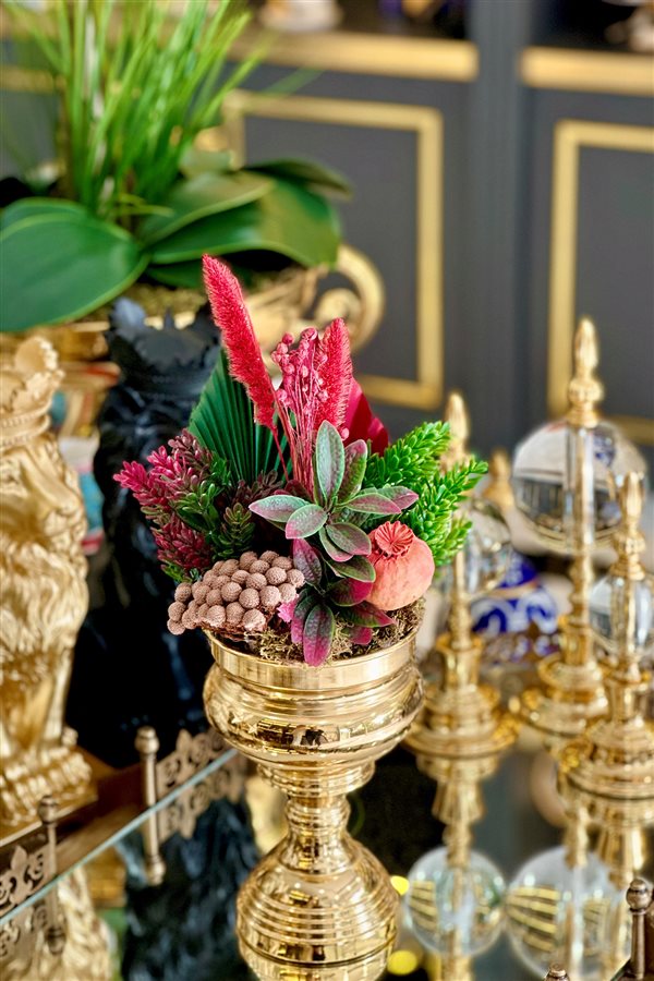 Artificial Flower Large Cup Arrangement - Small Gold Vase