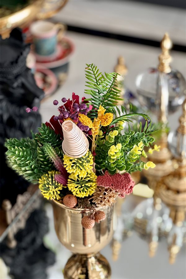Artificial Flower Cup Arrangement - Large Gold Vase
