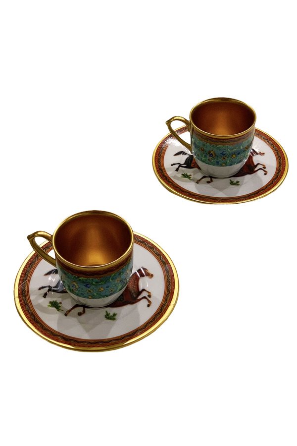 Set of 2 Gold Cups with Horse Pattern Gift Package
