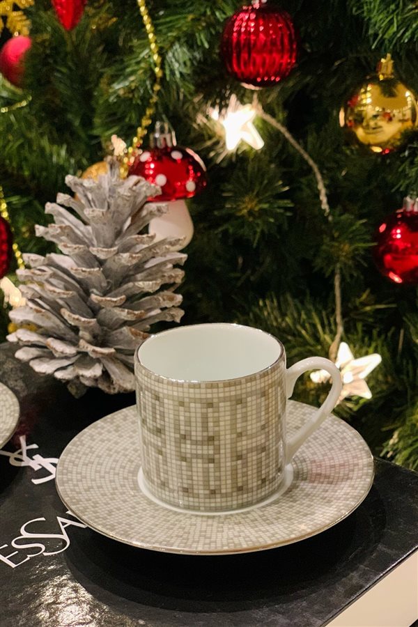 Mosaic Pattern Gray Gift Packed Set of 2 Cups