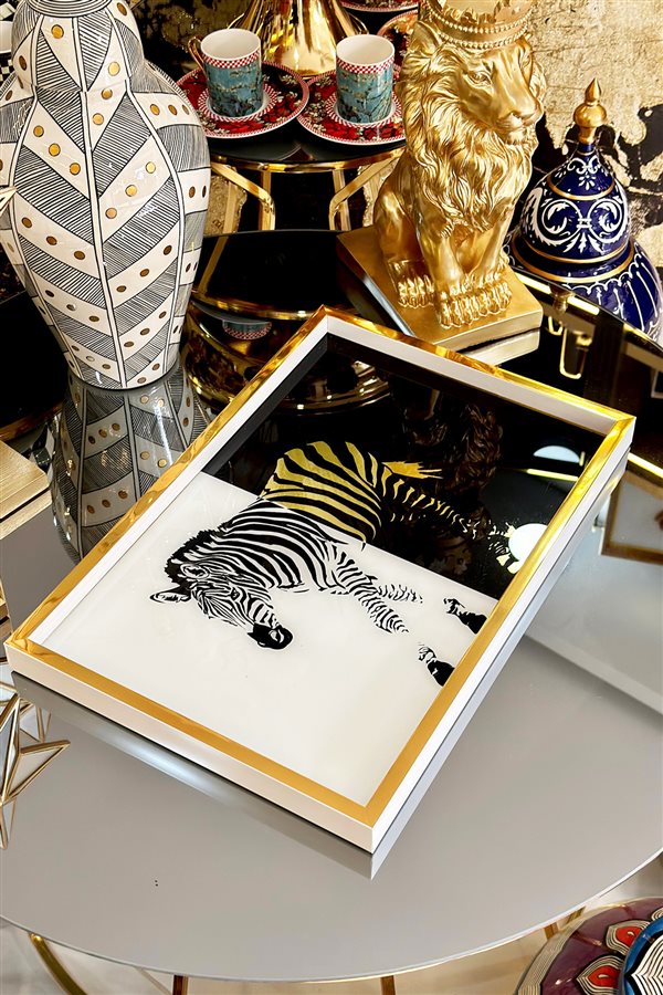 Levi Beyaz Zebra Desen Dekoratif Tepsi
