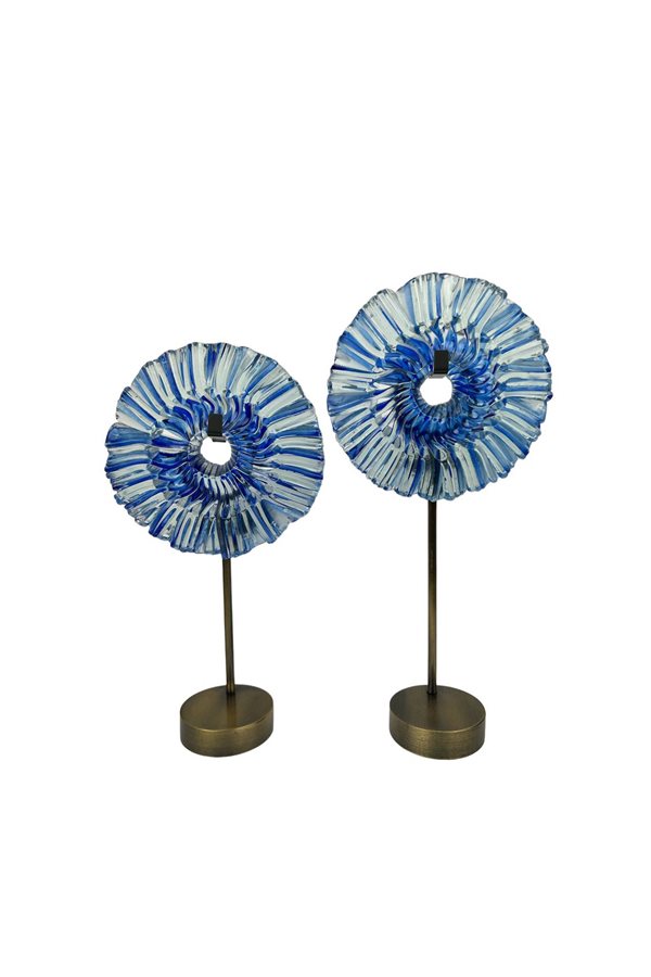 Set of 2 Candlestick Fusion Glass Blue Discs
