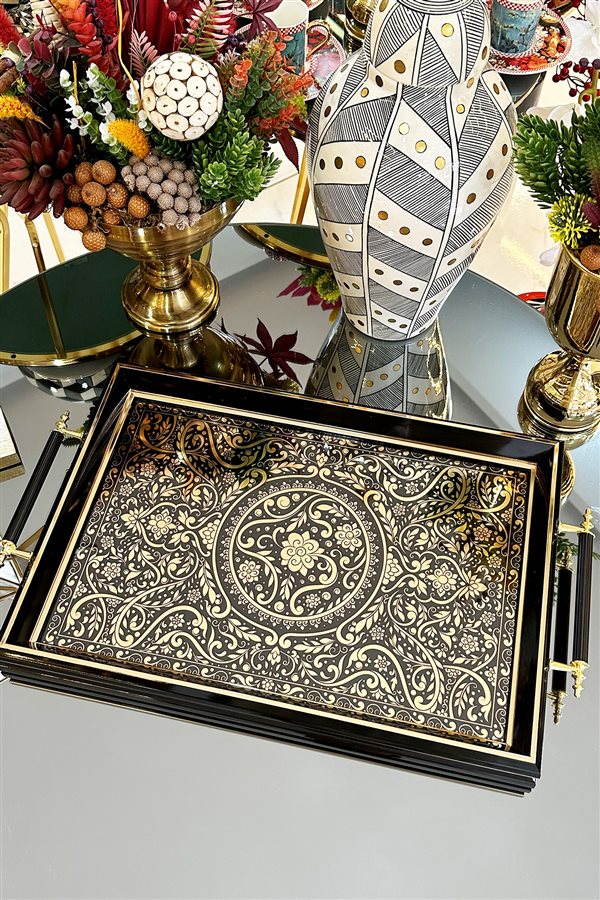 Vave Black Flower Pattern Decorative Tray