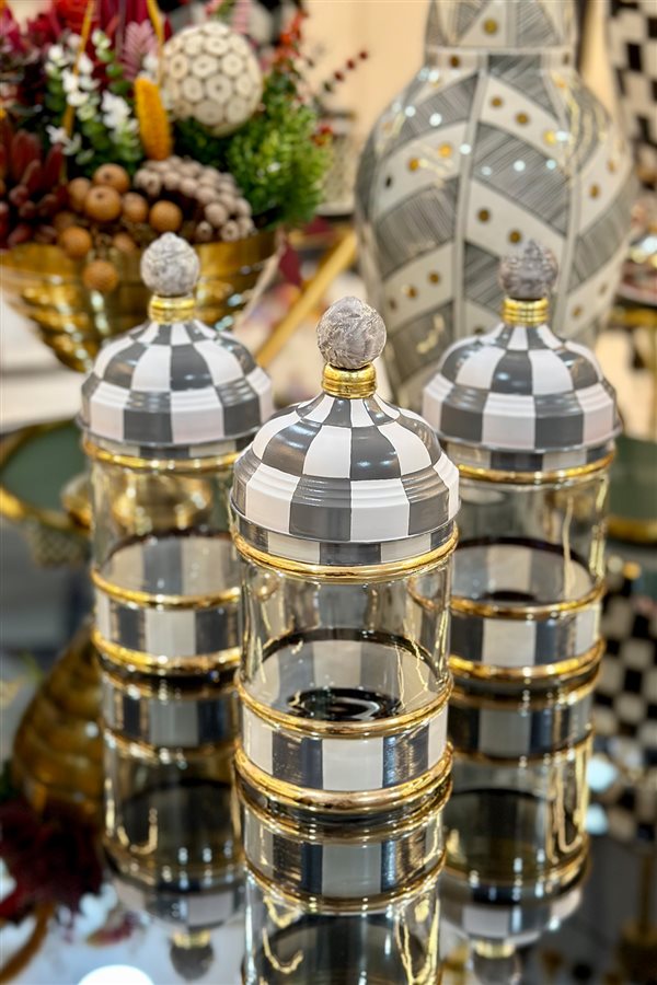 Checkered Gray 30cm Glass Jar