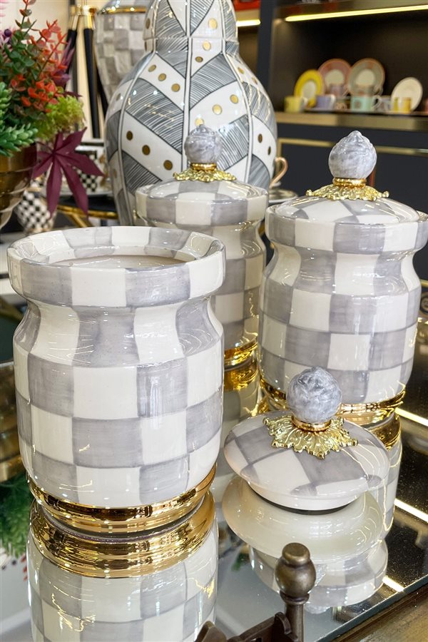 Checkered Gray 20cm Ceramic Jar