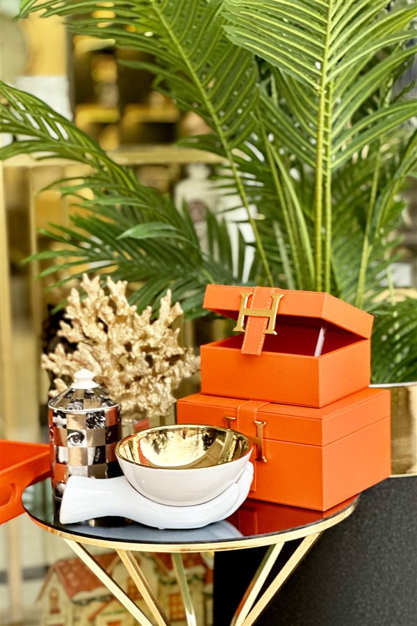 Decorative Orange Leather Box of 2