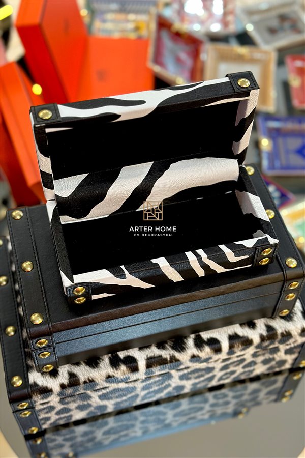 Decorative Leopard & Zebra Pattern Black 3-pack Leather Box