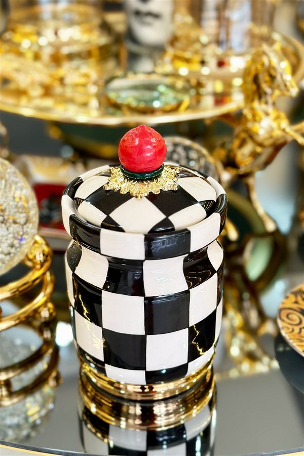 Checkered Black 20cm Ceramic Jar