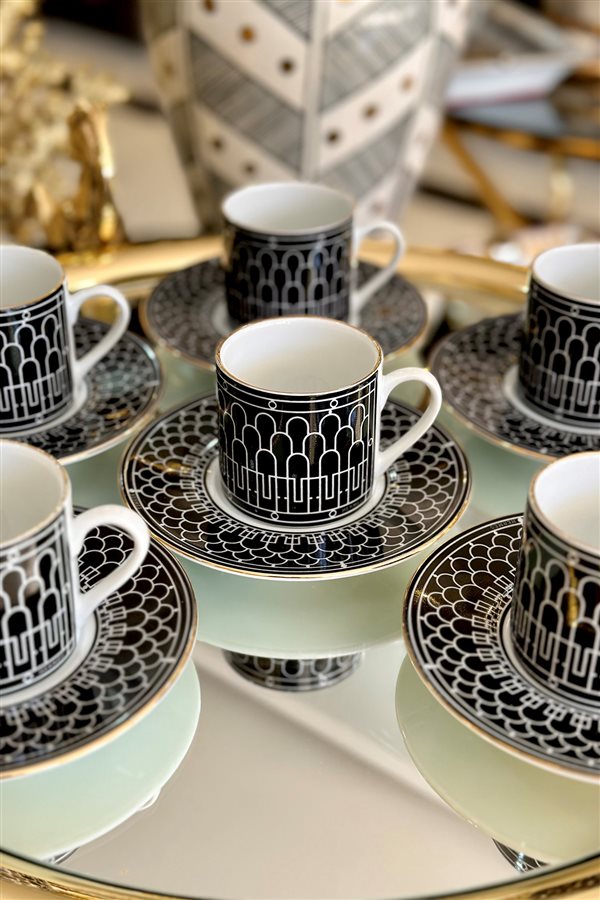 Art Deco Black Set of 6 Cups