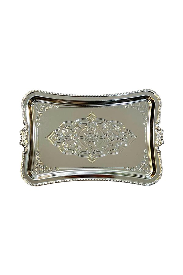 Rectangular Silver Embroidered Serving Tray