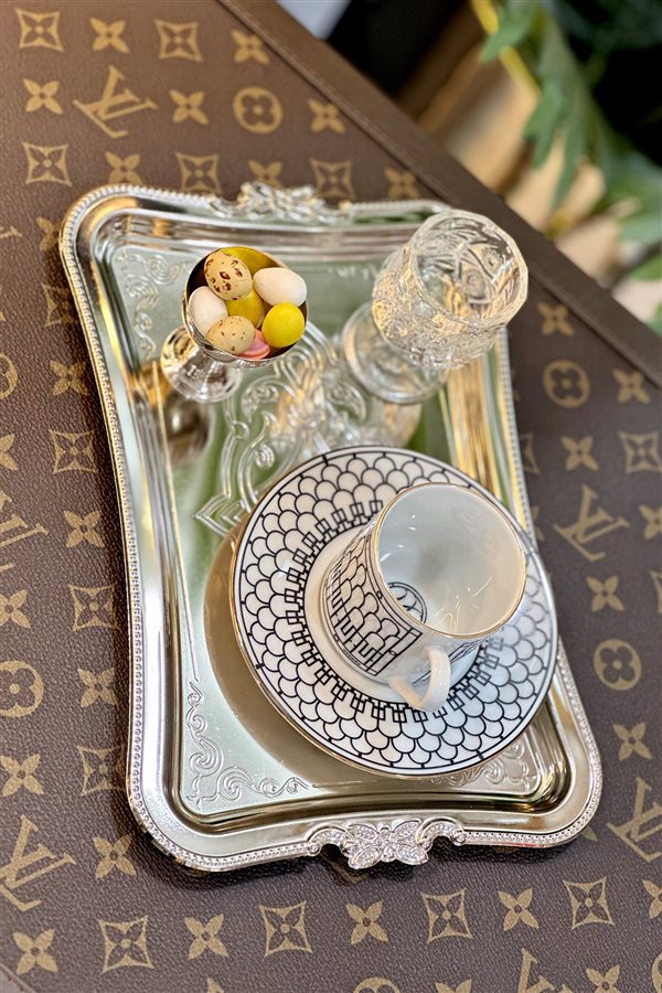 Rectangular Silver Embroidered Serving Tray