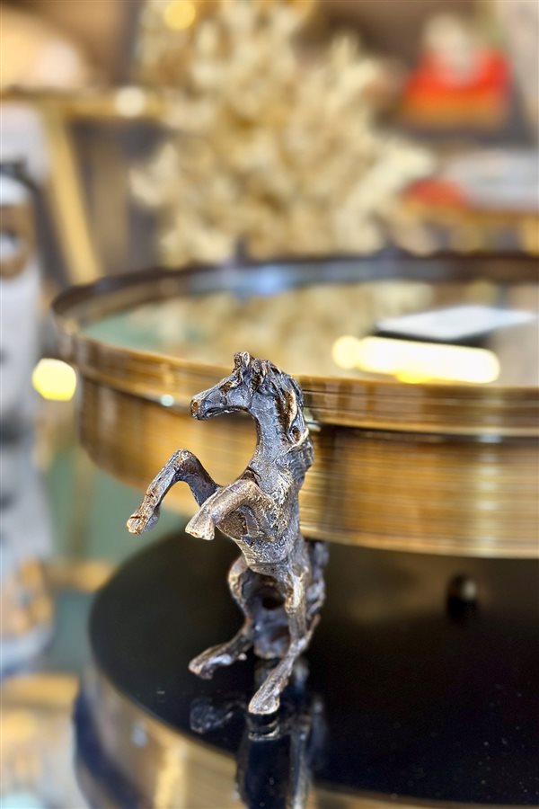 Horse Patterned Round Mirror Bronze Jardinyer