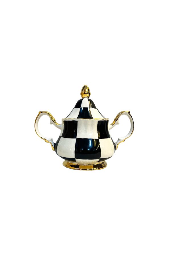Checkered Black Handled Sugar Bowl
