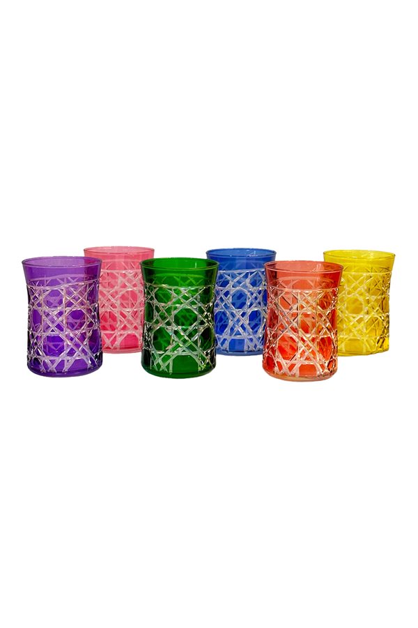 Colored Cut Crystal Short 6-Piece Water Glass