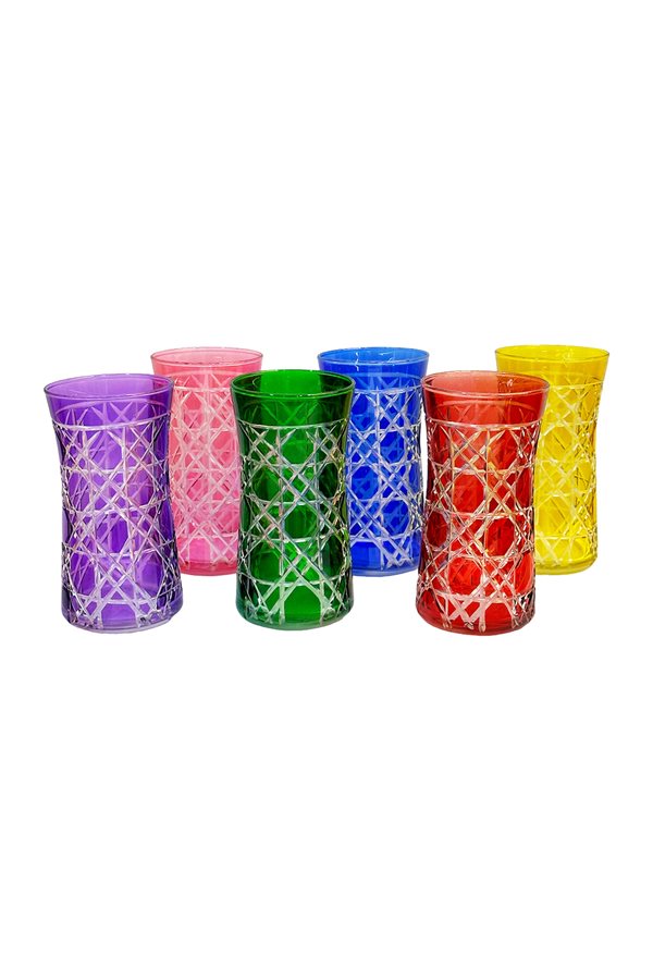 Colored Cut Crystal Tall Set of 6 Water Glasses
