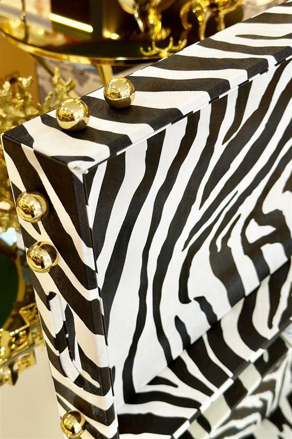 Dekoratif Gold Detaylı Zebra Deri Tepsi