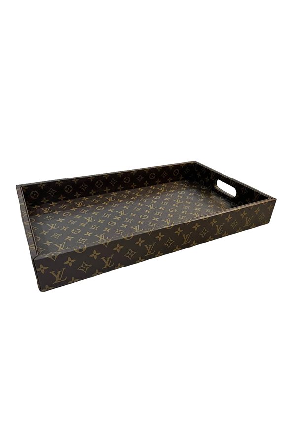 Decorative LV Detailed Brown Leather Tray