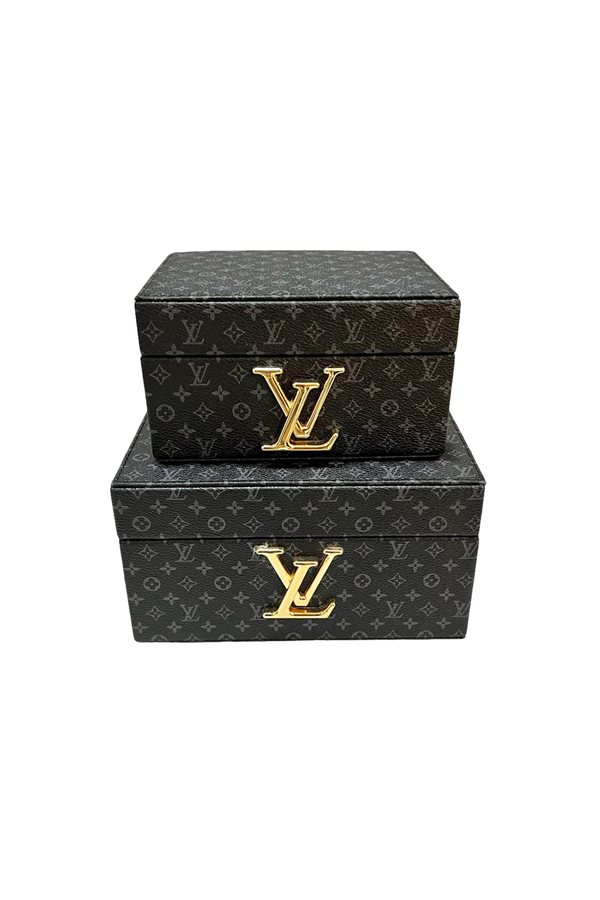 Decorative LV Pattern Black 2-Pack Leather Box